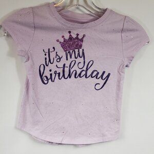 Cat & Jack Girls Light Pink Glitter "Its My Birthday Shrt Slv Tee Sz 5T